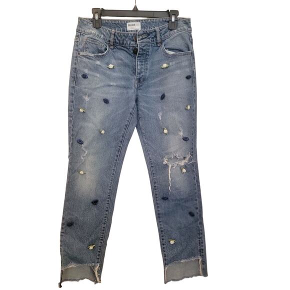 William Rast cropped, distressed jeans with flower buds sewn on, size 28 / 6. - Picture 1 of 5